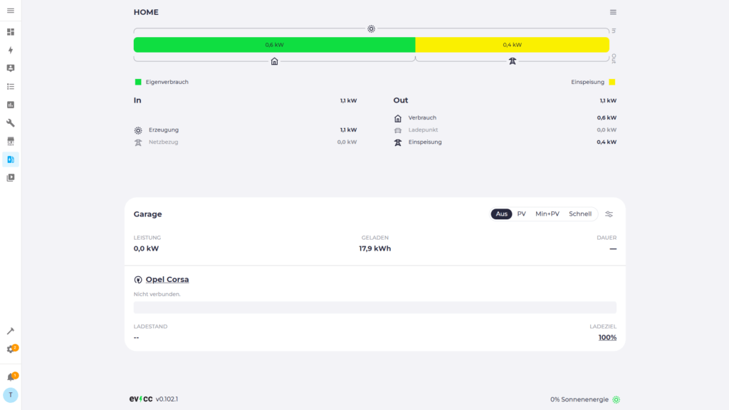 Überschussladen mit dem Webinterface von EVCC