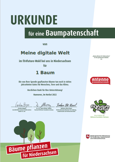 Urkunde für eine Baumpatenschaft