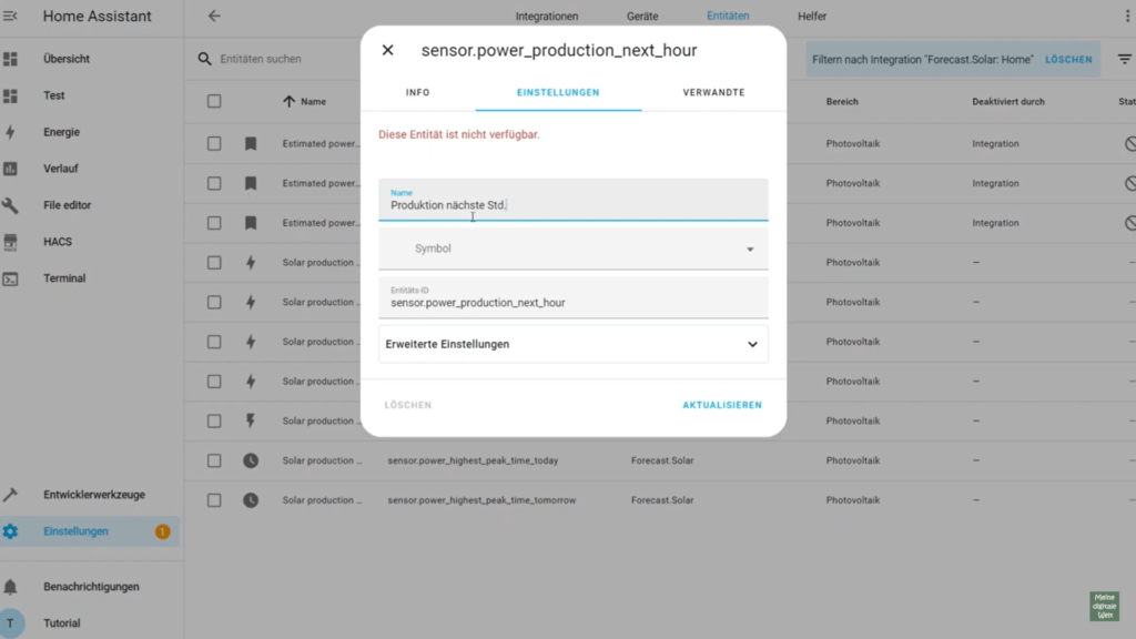 Solar Prognose nächste Stunde