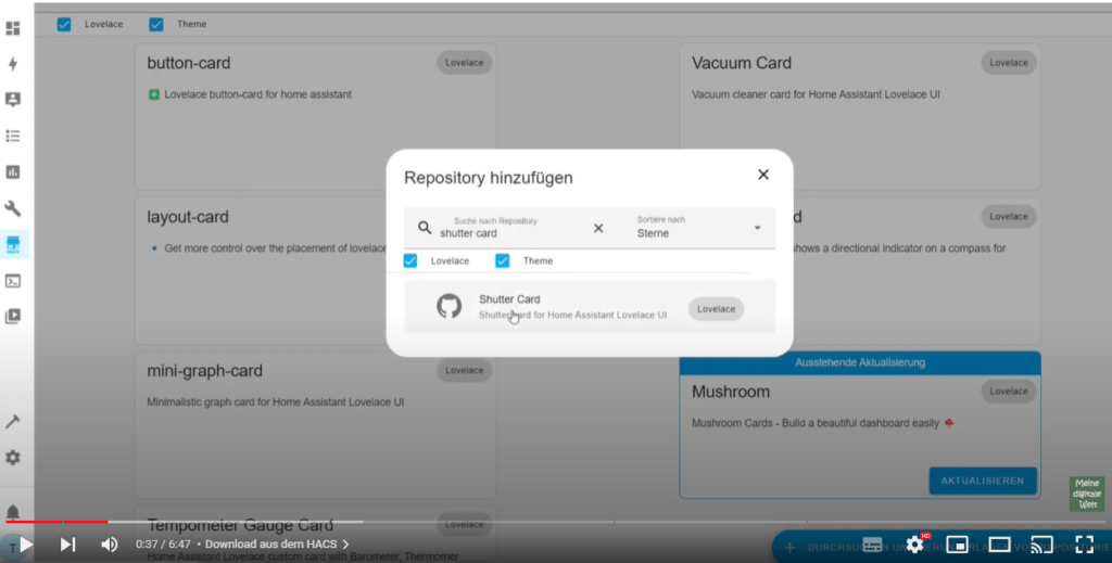 Shutter Card aus dem HACS