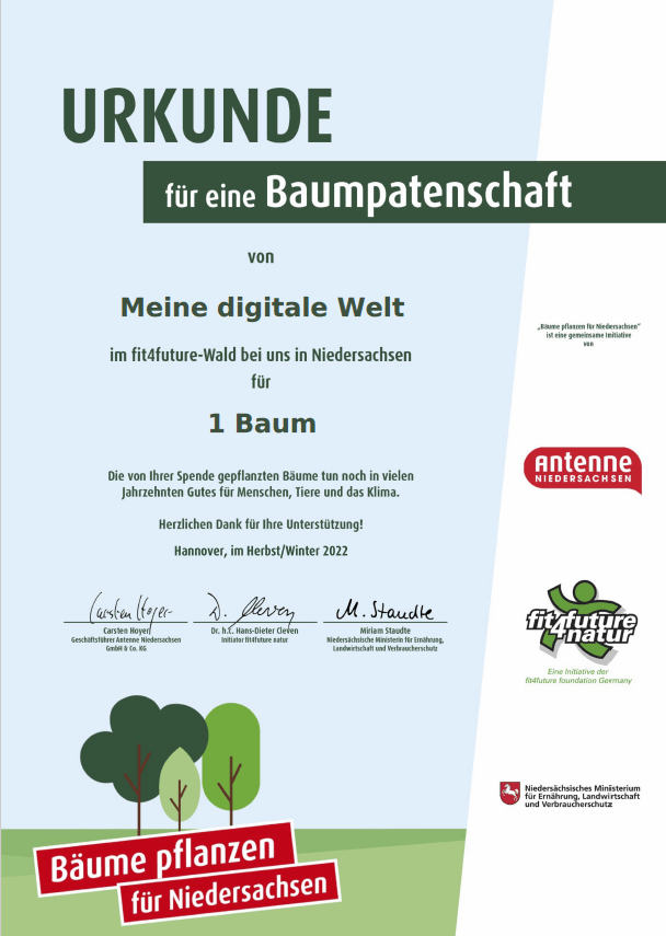 Baumpatenschaft 1.000 Abonnentinnen/ Abonnenten