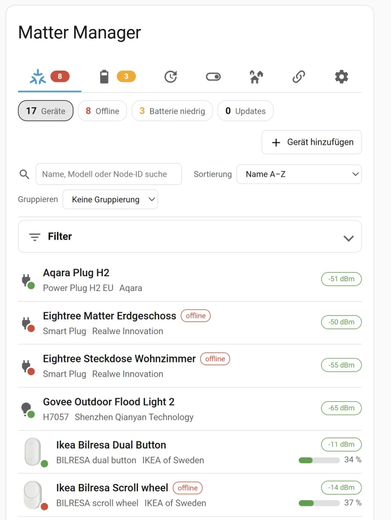 Matter Manager Übersicht